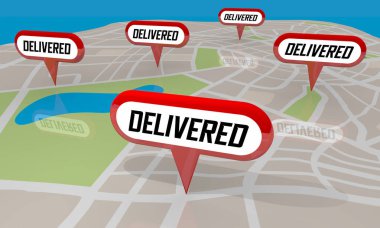 Delivered Map Pins Shipment Delivery Arrived 3d Illustration clipart