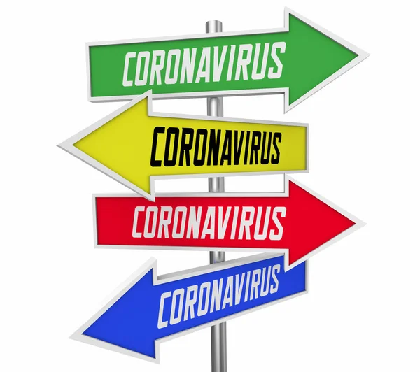 Coronavirus Arrow标志帮助信息Covid 19爆发大流行病3D说明 — 图库照片