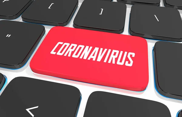 コロナウイルスCovid 19コンピューターキーボードボタン概要パンデミック3Dイラスト — ストック写真