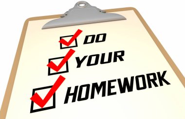 Do Your Homework Checklist Research Assignment Prepare 3d Illustration clipart