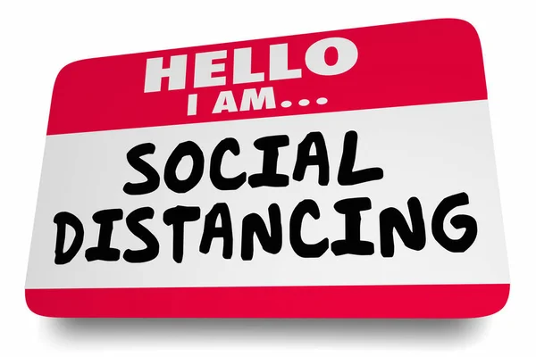 Hello Social Distancing Keep Distance Away Others Name Tag Illustration — стоковое фото