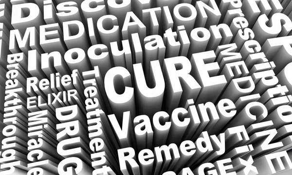 Genees Vaccin Nieuwe Geneeskunde Behandeling Remedie Word Collage Illustratie — Stockfoto