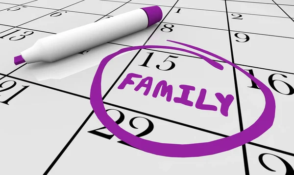 家族の日カレンダー丸みを帯びた日付楽しいイベントリマインダー3Dイラスト — ストック写真