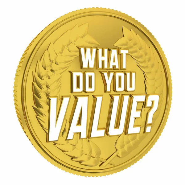 Ποια Είναι Αξία Σας Ερώτηση Προτεραιότητες Κέρμα Νομισματικό Κόστος Εικονογράφηση — Φωτογραφία Αρχείου