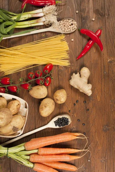 Food on wooden background — Stock Photo, Image