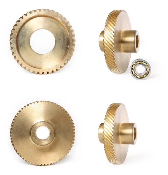 Set of photos bronze gears — Stock Photo, Image