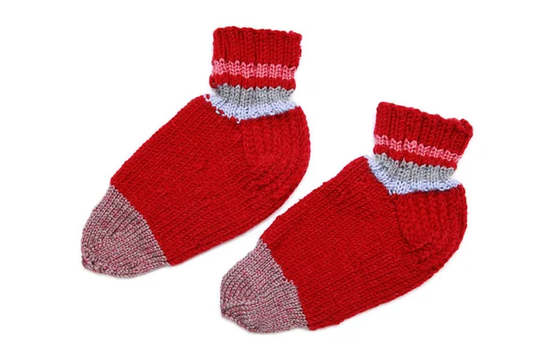 Knitted red socks — Stock Photo, Image