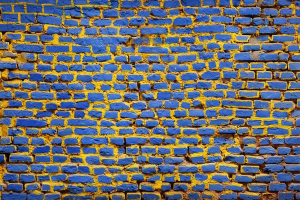Кирпичная Стена Окрашенная Синий Желтый — стоковое фото