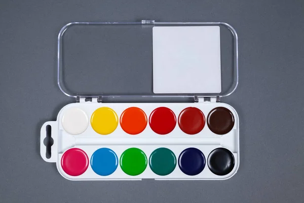 Palette Watercolor Paints Gray Background — Stock Photo, Image