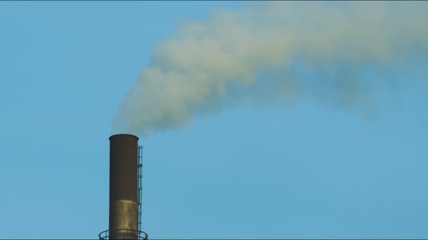在城市的天空中吸烟的工厂烟囱 — 图库视频影像
