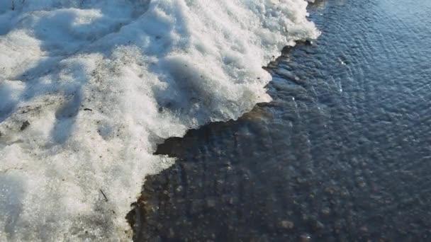 Water Melting Snow Runs Road — Stock Video