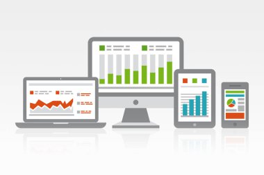Web ve mobil Analytics. Web analytics ve modern elektronik ve mobil cihazlar kullanarak bilgi işlem veri analizi kavramı. 