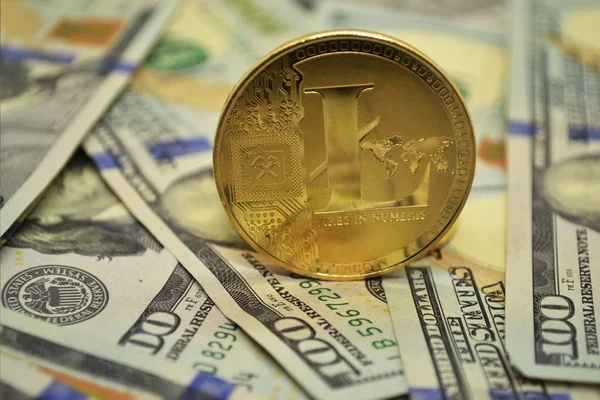 Goldene Litecoin Crypto Währung Neues Virtuelles Geld Dollar Geld — Stockfoto
