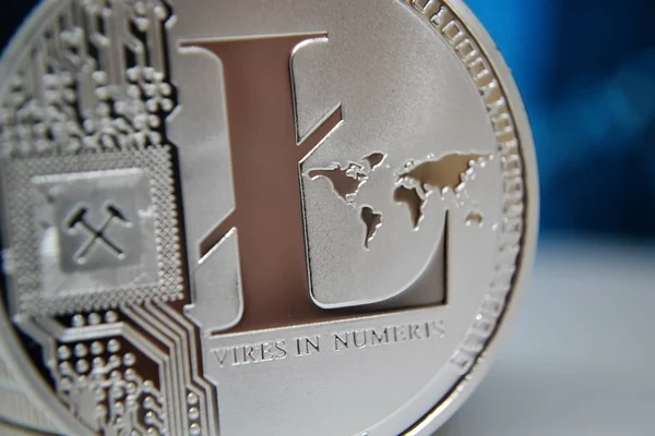 Litecoin Crypto Currency Macro Shot Silver Litecoin Coin Litecoin Crypto — Stock Photo, Image