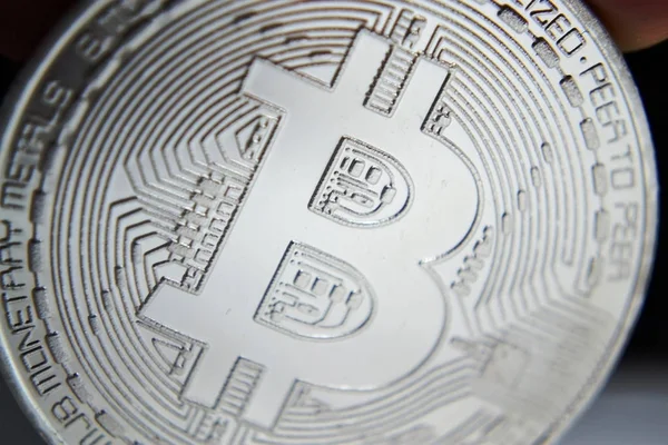 Silber Bitcoin Physisch Makro Shot Bitcoin Crypto Währung Bitcoin Btc — Stockfoto