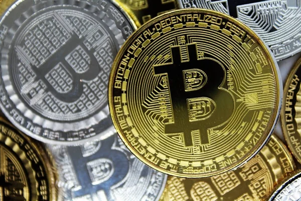 Bitcoins Arrière Plan Crypto Monnaie Concept Affaires Trading Gros Plan — Photo