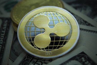 Cryptocurrency para - Ripple.Blockchain teknoloji, araştırma kavramı. Dolar.