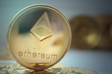 Ethereum.Virtual Money.Cryptocurrency.Eth para Blockchain Kripto para birimi. İş ve ticaret kavramı. Yakın çekim vurdu