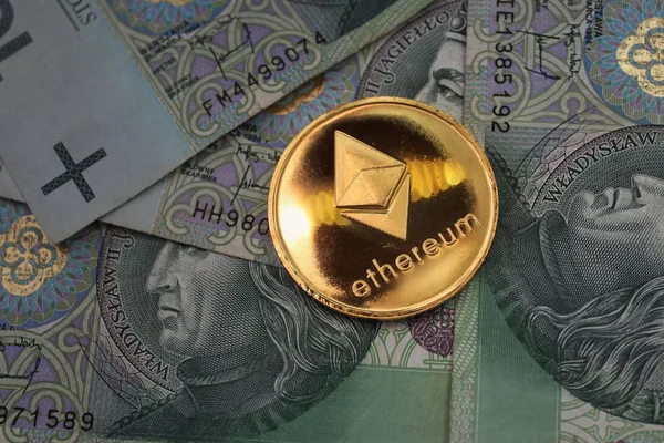 Ethereum Ether Kryptowährung Auf Polnischem Geld — Stockfoto