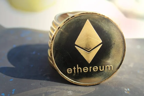 Ethereum Coins Blockchain Crypto Νόμισμα Εικονική Έκδοση Money Physical Εικόνα Αρχείου