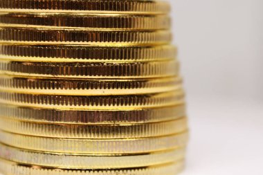 Altın paralar Stack.Crypto para birimi. Kripto paralar. Makro bitcoins altın sikke yığını vurdu. Blockchain teknoloji, araştırma kavramı.