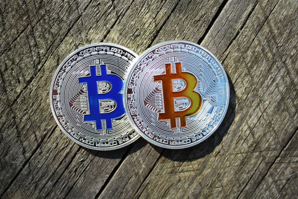 Φυσική Ασημένιο Νόμισμα Bitcoin Btc Ψηφιακή Κρυπτονόμισμα Bitcoin Crypto Νόμισμα Royalty Free Εικόνες Αρχείου