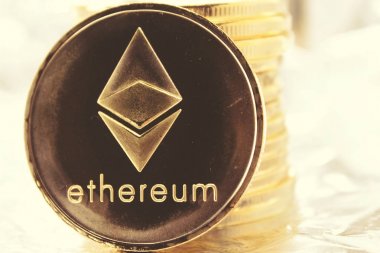 Ethereum sikke yığını. Blockchain teknoloji. Sanal para birimi. Kripto para birimi. Yeni sanal para. 