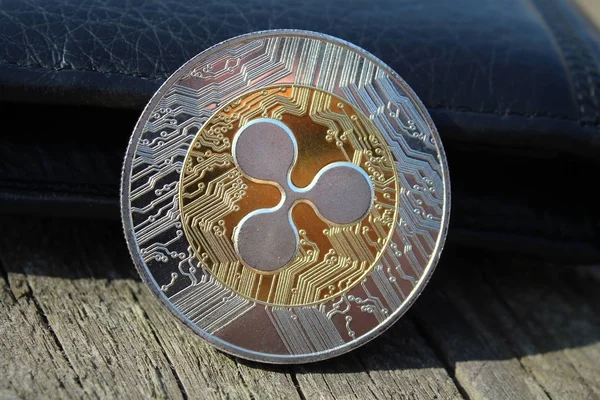 Ripple Coin Macro Shot Black Wallet Crypto Wallet — Stock Photo, Image