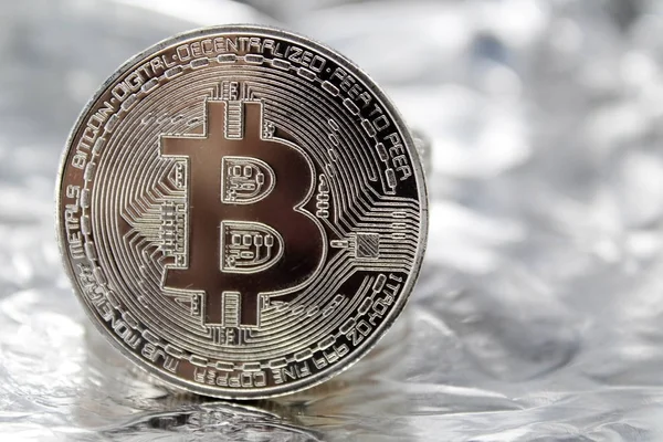 Ασημένια Bitcoin Cryptocurrency Bitcoin Btc Bit Κέρμα Τεχνολογία Blockchain Bitcoin — Φωτογραφία Αρχείου