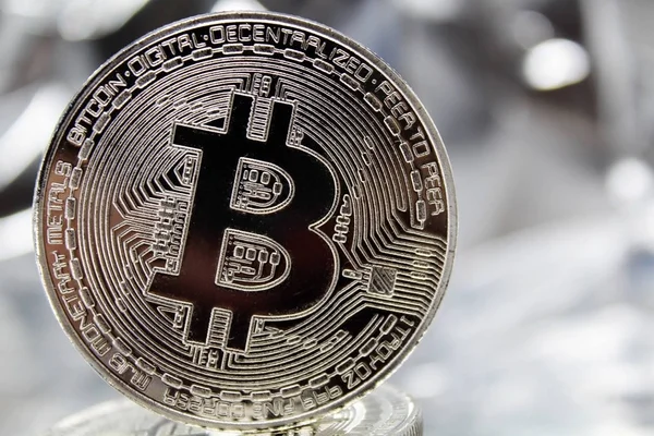 Bitcoin 매크로 Bitcoin Crypto Bitcoin Btc Coin Macro Bitcoin 동전의 — 스톡 사진