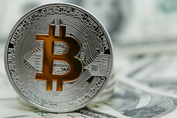 Silber Bitcoin Cryptocurrency Bitcoin Macro Shot Photo Illustration Der Bitcoin — Stockfoto