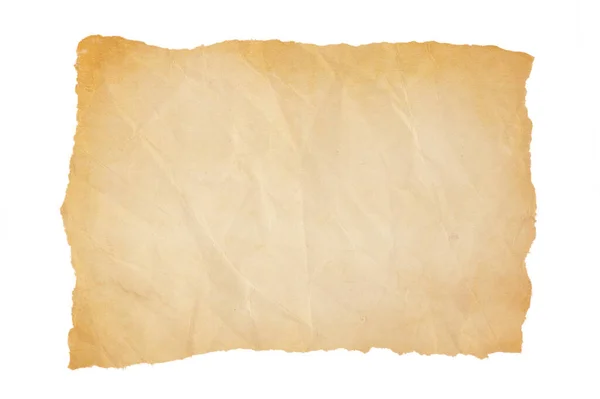 Желтый Смятый Лист Бумаги Складками Морщинами Разорванный Четырех Сторон Изолированные — стоковое фото