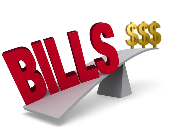 Grande Vermelho Bills Pesa Para Baixo Uma Extremidade Feixe Equilíbrio — Fotografia de Stock