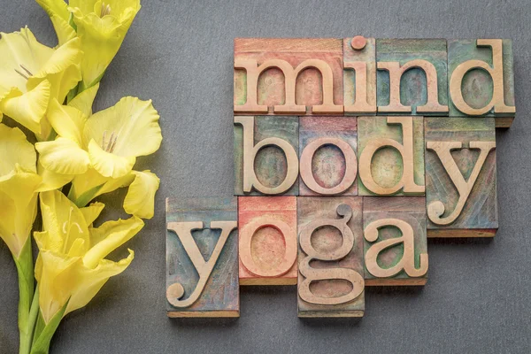 Sinne, kropp, yoga ordet abstrakt — Stockfoto