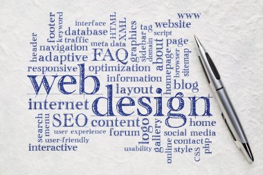 Web Tasarım kelime bulut kağıt üzerinde