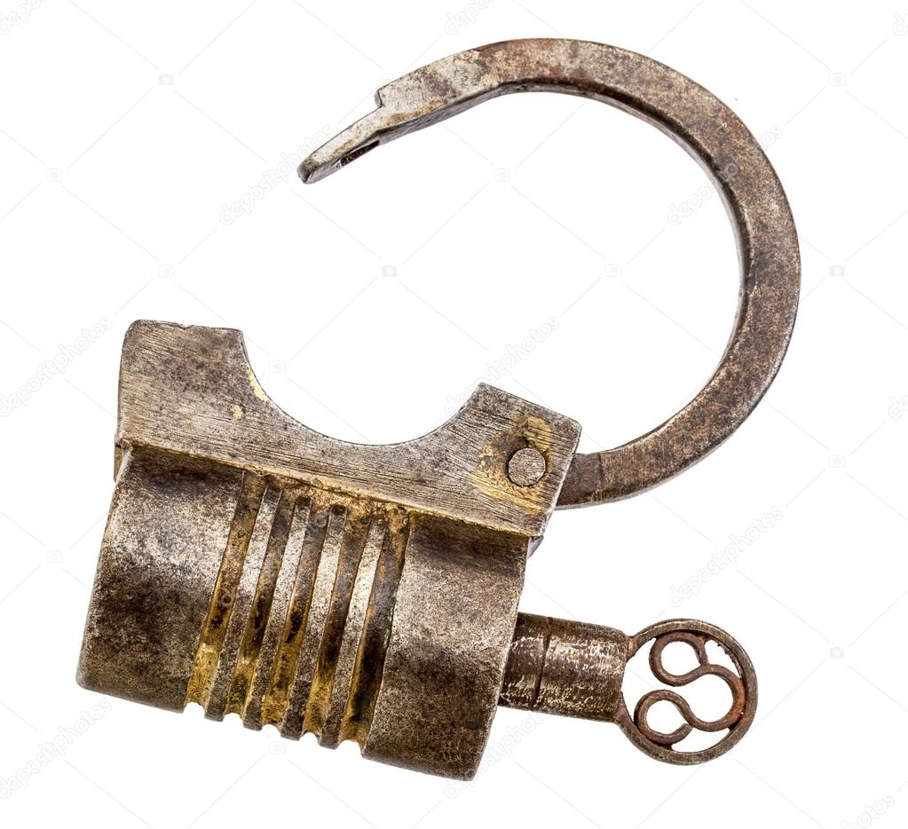 vintage  iron padlock isolated - opened