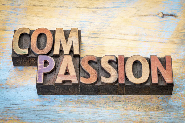 compassion word abstract in wood type