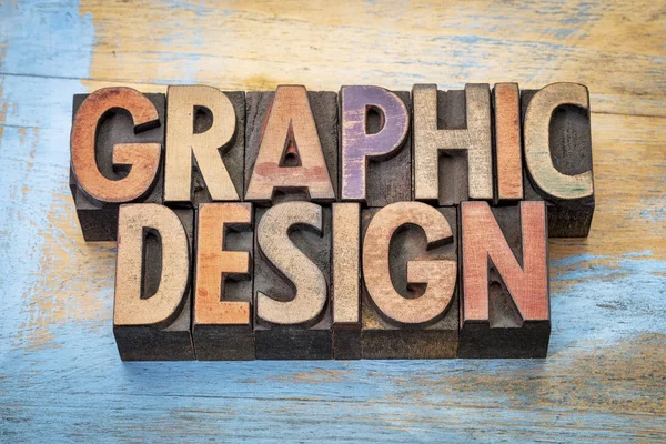 Graphic design word abstract in wood type — Stock Photo, Image