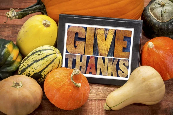 Give thanks word abstract on digital tablet — Stock Photo, Image