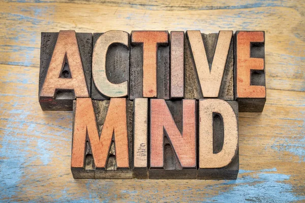 Active mind word abstrtact in wood type — Stock Photo, Image