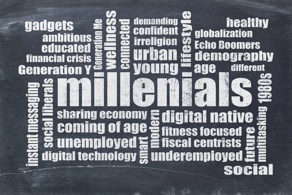 Millenials word cloud on blackboard — Stock Photo, Image