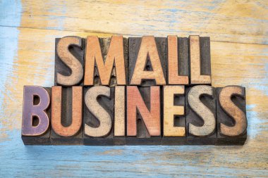 small business banner in wood type clipart