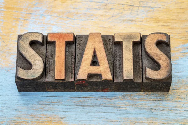 Estatísticas (estatísticas) palavra em tipo de madeira — Fotografia de Stock