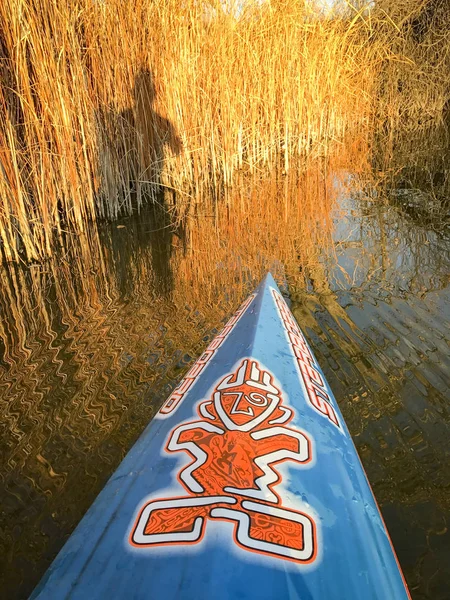 湖でのパドリングに立ち上がる — ストック写真