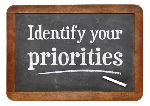 Identify your priorities - blackboard sign — Stock Photo, Image