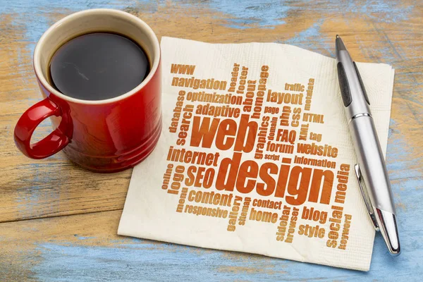 Web design szó felhő a szalvéta — Stock Fotó