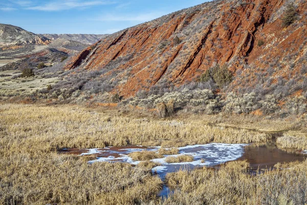 Creek, swamp and red mountains — Stock Photo, Image