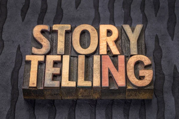 Storytelling word abstract in wood type — Stock Photo, Image