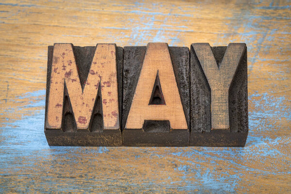 May month in vintage wood type