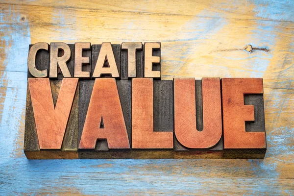 Create value word abstract in wood typography — Stock Photo, Image